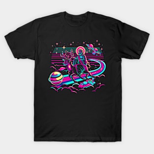 COOL JESUS RIDING RAINDEER RAINBOW RETRO 80'S NEON VIBE T-Shirt